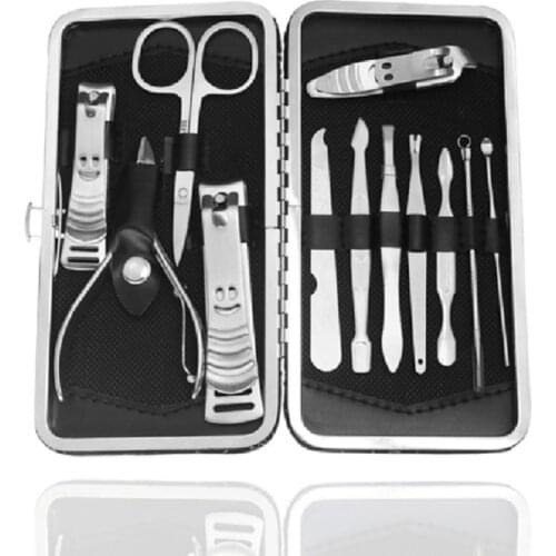 1Set New Stainless Steel Nail Clipper Set 12 IN 1 Professional Pedicure Manicure Nail Scissors Ear Spoon Beauty Nail Tools TSLM2