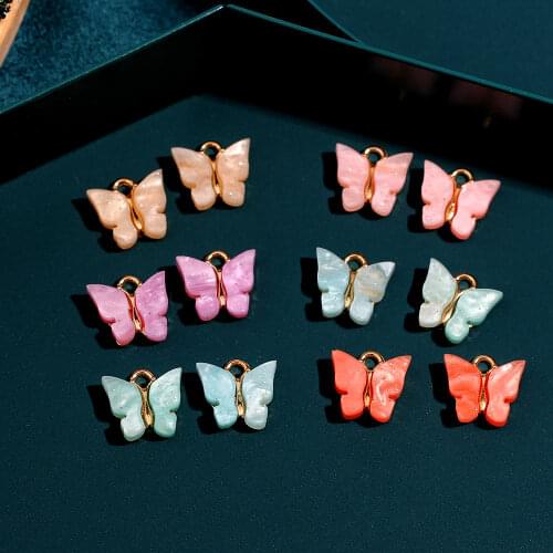 JUST FEEL 10Pcs/set Color Mixing Butterfly DIY Jewelry Accessories Shiny Acrylic Resin for Making Earring Necklace Pendant