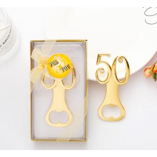 100pcs Golden Wedding Souvenirs Digital 50 Bottle Opener 50th Birthday Anniversary Gift For Guest SN698