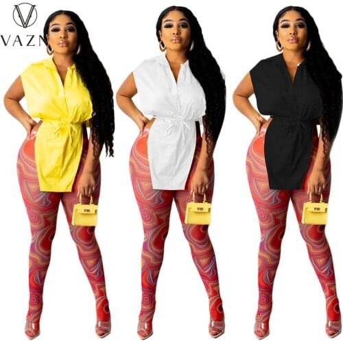VAZN 2021 INS Asymmetrical Chiffon Special Designer Solid Young Sexy Club Short Sleeve Hollow Out Open Women Slim Shirts