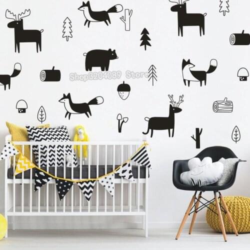 32pcs/set Scandinavian Style Various Animals Plant Motifs Cute Decals For Kids Room baby Nursery Removable Art Murals JW235