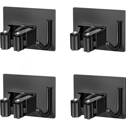 4 Pieces Broom Holder 304 Stainless Steel Self-Adhesive Mop Holder Attached to the Clean and Flat Door Glass Wall