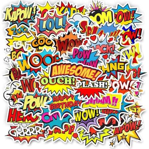 50pcs/SET Surprised Prompt Word Theme Sticker Waterproof Car Laptop Skateboard Surfboard Luggage Bicycle Kids Toy Home Decor