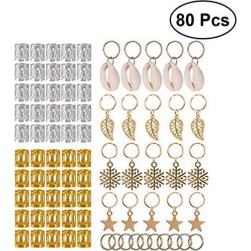 80pcs Gold Hair Rings for Braids Dreadlocks Bead Hair Cuffs Dread Tube Dreadlock Hair Accessaries Microlink Hair Extensions