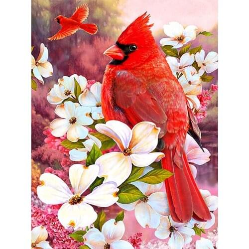 Diamond Painting by Numbers Kits,Cardinals Birds and Flowers Full Round Drill Rhinestone Crystal Embroidery Art Cross Stitch Cra