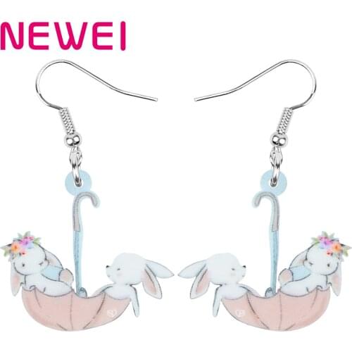 Newei Acrylic Umbrella Easter Hare Rabbit Bunny Earrings Lovely Animal Dangle Drop For Women Girls Fashion Festival Accessory
