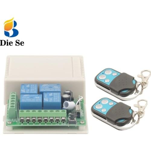 433MHz Wireless Universal Remote Control Switch DC 12V 4 Gang rf Relay Receiver Module and Transmitter for Light and Bulb