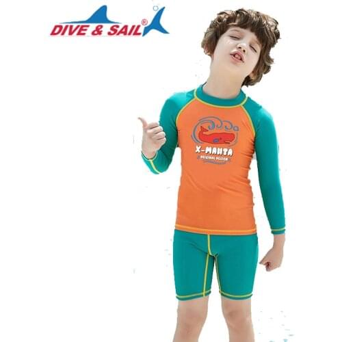 Dive&Sail kids boys swimsuit Swimming Suit 2 Piece set UV50+ sun protection for 3-9Y children Rash Guards Surfing Beach Swimwear