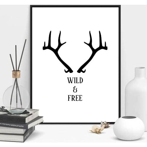Wild and Free Antlers Modern Home Decor Nordic Poster Affiche print Pictures Canvas art Painting on the Wall for living room