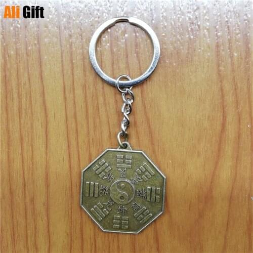 Feng Shui Tai Chi Bagua Copper Mirror Keychain Chinese The 8 Hexagrams Mirror Charms Retro Color Home Decor Accessorie