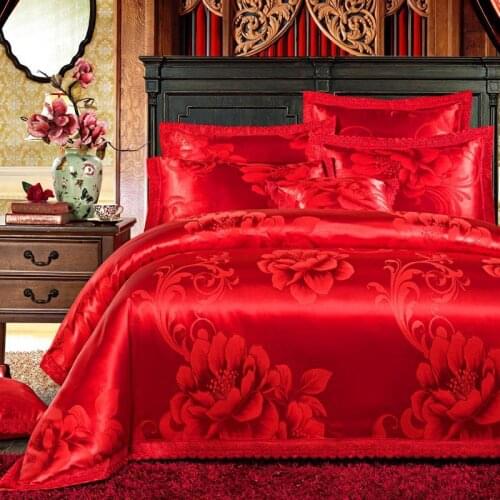 Cotton Silk Satin Pink Red Luxury Bedding set Queen King size Bed set Duvet/Quilt cover Bedsheet linen set funda nordica cama