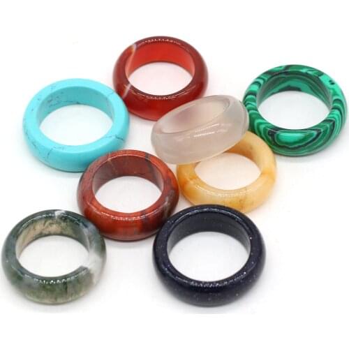12 Pcs One Set Natural Stone Rings Mixed Stone Rings Crystal Agates Jewelry For Meditation Healing