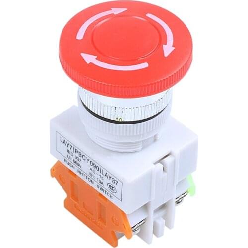 Red Mushroom Cap 1NO 1NC DPST Emergency Stop Push Button Switch AC 660V 10A