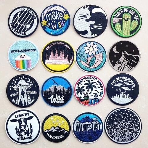 Round Stickers Embroidery Patches for Clothing Jacket Jeans Iron on Patch Appliques Clothes Circular DIY Badges for Backpack