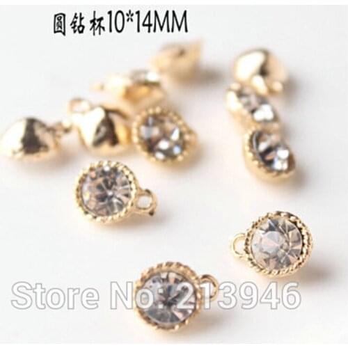 AAA 25Pcs 10*14MM Round Glass Rhinestones Gold Color Alloy Jewelry Pendants