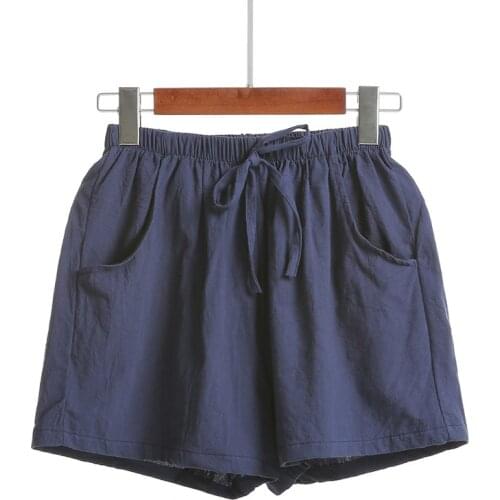 Summer Shorts Women 2021 Linen Loose Short Pants Ladies High-Waist Solid Thin Hot Pants Female Bandage Wide-Leg Pants Plus Size