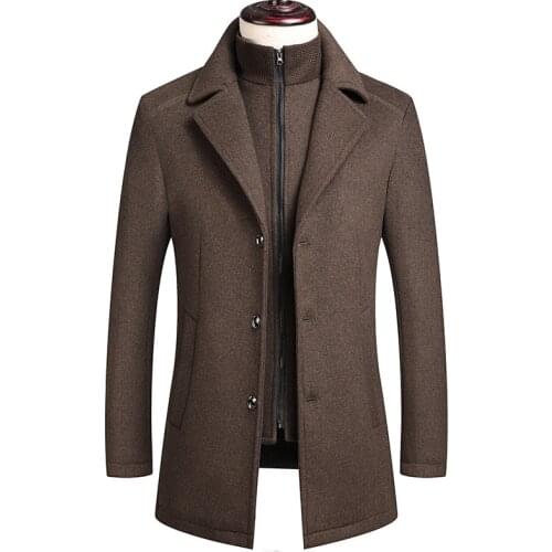 Ｍen Cashmere Slim Wool Coat Winter Man Woolen Trench Coats Men Jackets Warm 2021 New Men Jacket Brown Clothing Mens Coat Fashion