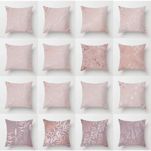 1pcs Rose Gold Pink Cushion Cover Square Polyester Throw Pillowcase Office Car Sofa Bed Home Decorative Pillows Covers 45x45cm