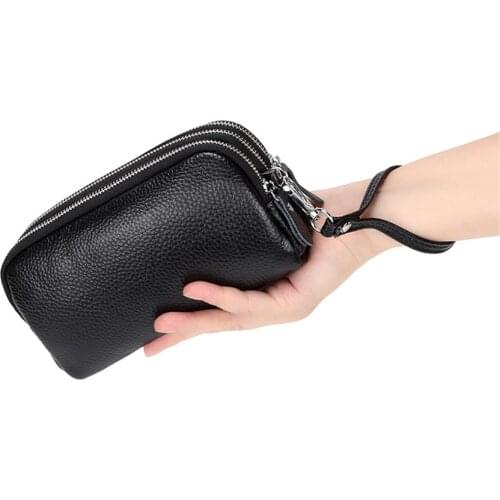 New Genuine Leather Wallet Female Purses Big Capacity Three Layers Of Zipper Purse Ladies Wristlet Clutch Coin Card Holders