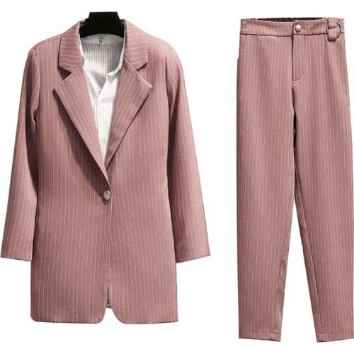 Spring and autumn new fashion suits foreign stripes casual small suit jacket Slim nine pants professional womens two-piece suit