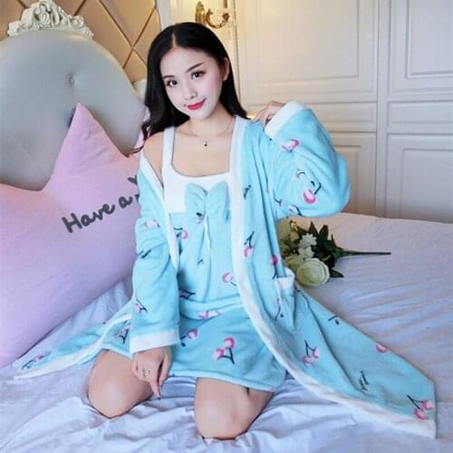 Pajamas Winter Two-Piece Nightdress Flannel Pajamas Women Autumn And Winter Long-Sleeved Nightgown Suspenders Sexy Home Service