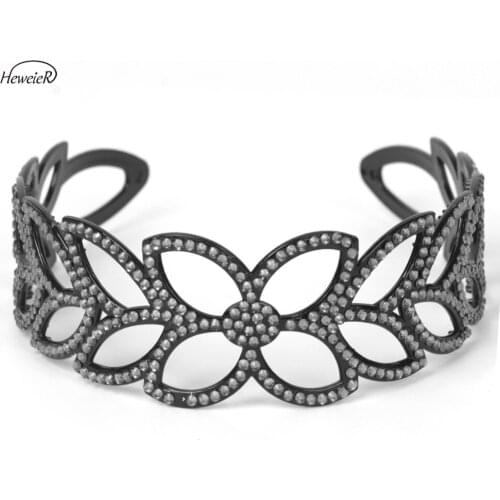 Lady Women Plastic Hollow Flower Wide Teeth Gray Rhinestones Crystal Hair Hoop Hairbands Headband Hairpiece Hoop Clips