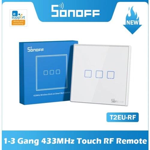 SONOFF T2EU-RF 86 Type Smart Switch Sticky 433MHz Wireless RF Remote Control Wall Panel For 4CHPROR3 SlampherR2 TX Wall Switch
