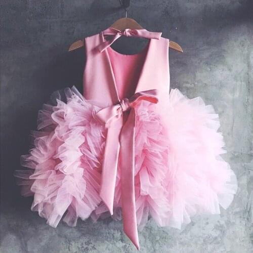 Pink Puffy Baby Girls Dresses For Birthday Tulle Girls Pageant Dress Princess Wedding Party Gown 1-14Y Photography Prop