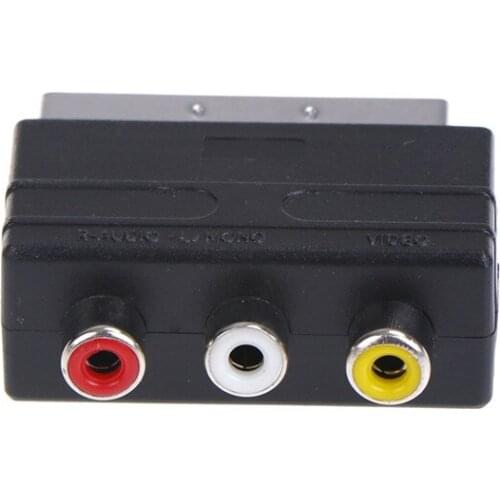 Silver SCART To 3 RCA Composite Phono Adaptor Converter + In / Out Switch