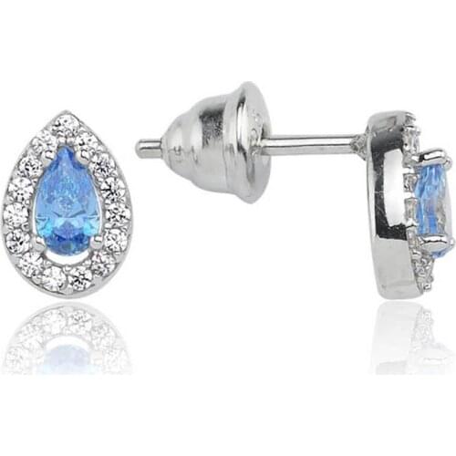 Valori Jewels 0.40 Carat, Zirconia Fancy Blue And White Pear Gemstone, Rhodium Plated, Sterling Silver Earrings
