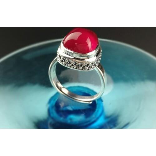 S925 silver ornaments wholesale archaize Thai original individuality female hand vermillion corundum ring jewelry ring