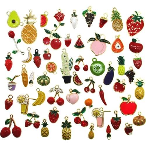 30pcs mixing Fruit series Enamel Banana Pineapple Cactus Avocado Strawberry Pepper For DIY Jewelry Pendant Charms Findings XL708