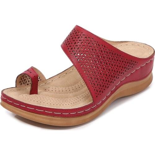 Large Size Retro Womens Wedges Sandals Shoes Bohemian Style Ladies High Heels Slippers Hollow Platform Women Flip-Flops Slides