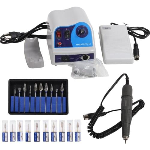 Dental Lab Marathon Electric Polishing polisher Micromotor N8 +45K RPM polishing Handpiece +10pcs Polishing Burs High Quality