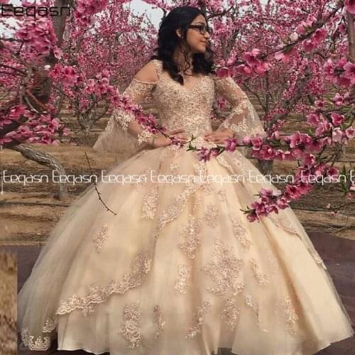 Light Champagne Quinceanera Dresses Ball Gown Lace Off Shoulder Tulle Sweet 16 Dress 2021 vestidos de 15 años Prom Gowns