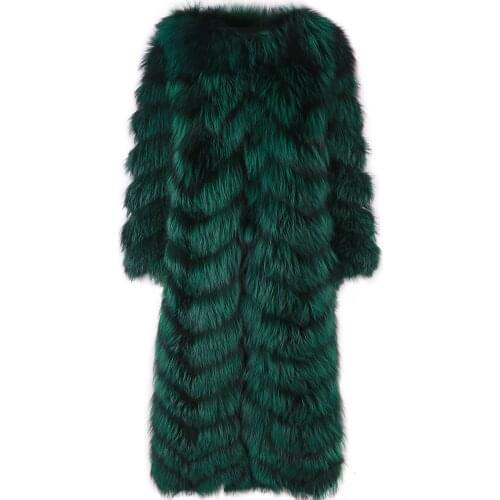 YOLOAgain Winter Warm Hooded Long Real Fox Fur Coat Women Ladies Outwear