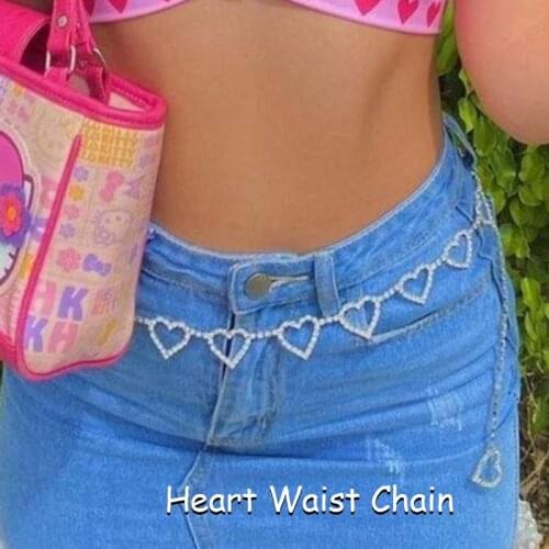 2000s Aesthetic Shiny Crystal Heart Waist Chain for Women Y2K Accessories Fashion Body Accessories Egirl Style Friends Gifts