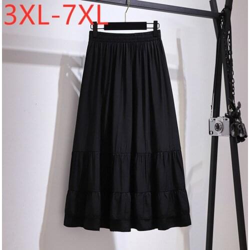 New 2021 Ladies Summer Plus Size Midi Skirt For Women Large Loose A-line Cotton Black Ruffle Pleated Skirts 3XL 4XL 5XL 6XL 7XL