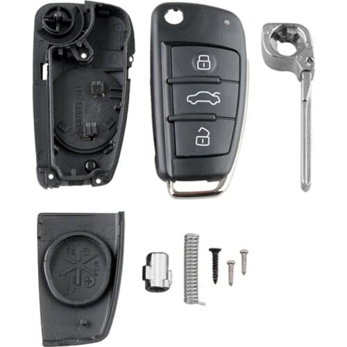 1pcs Black Durable Plastic 3 Buttons Folding Remote Flip Car Key Case Shell Fob Replacement fit for Audi A6