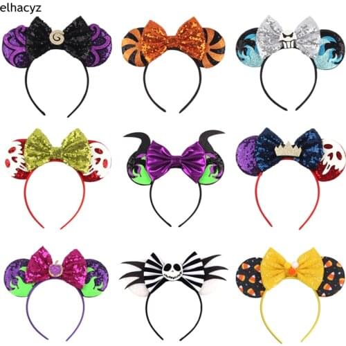 10Pcs Fashion Sequin Bow Mouse Ears Hairband Glitter Halloween Headband Women Girls Festival Kids Cosplay Party Hair Accessories