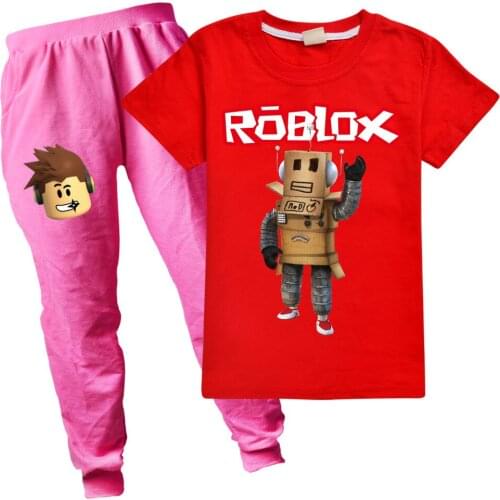 2021 Baby Girls Clothes Sets For 2-16Y Short Sleeve Robloxing T Shirts Tops+ Pants Kids Boy Suits Teenagers Tracksuits