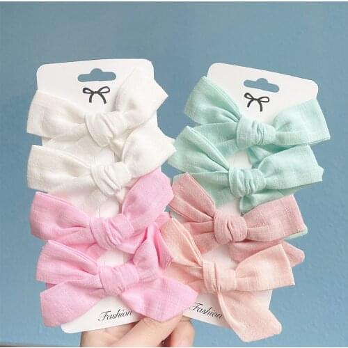 4Pcs/set Cute Cotton Bowknot Hair Clips For Baby Girls BB Boutique Hairpins Handmade Barrettes Headwear Kids Hair Acesssories