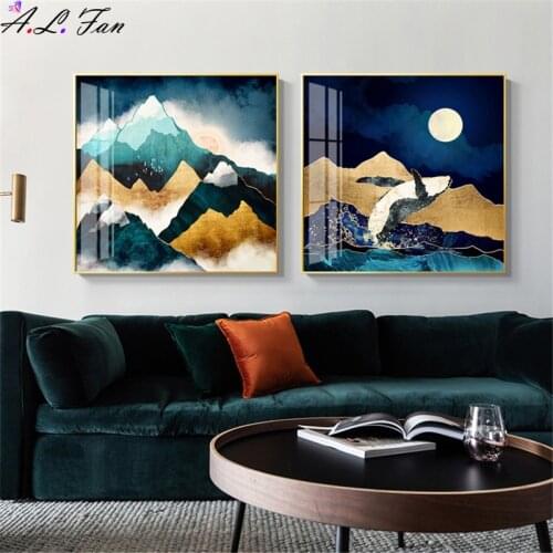 Nordic style abstract decorative painting light luxury landscape sunrise living room paintings hotel model room mural
