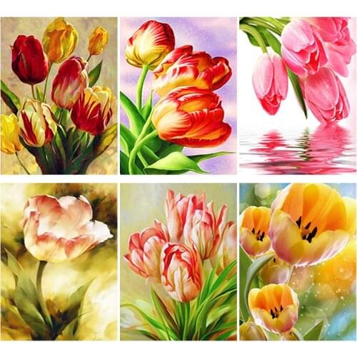 Tulip Flower DIY Diamond Painting Full Round or Square Rhinestone Mosaic Diamante Embroidery Cross Stitch Kits Wall Art Gift