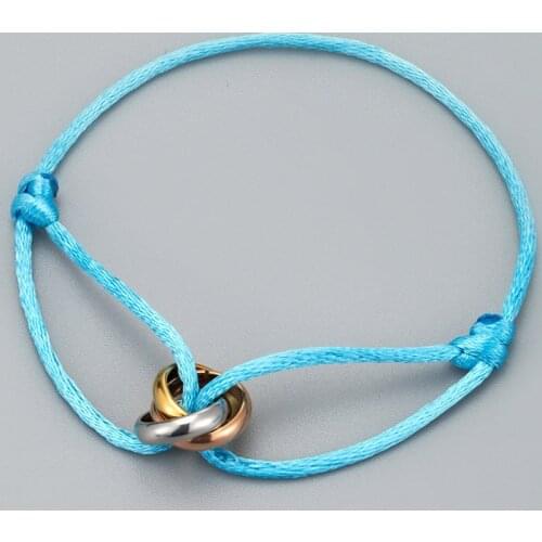 Zlxgirl 2018 hot stainless steel bracelet 3 metal buckle ribbon lace up chain multicolor adjustable size bracelet couple jewelry