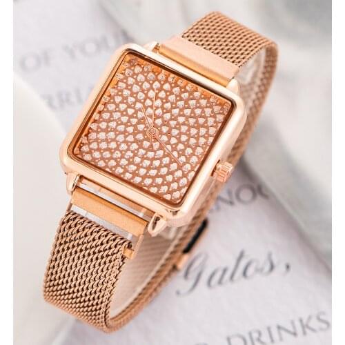 Rose Gold Luxury Women Watches Rhinestone Square Dial Magnetic Buckle Stainless Steel Watchband Ladies Clock zegarek damski