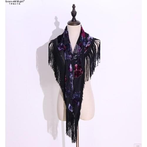 Flamenco Dance Hollow Out Three-Dimensional Jacquard Perspective True Velvet Shawl Crotch Twiel BK402