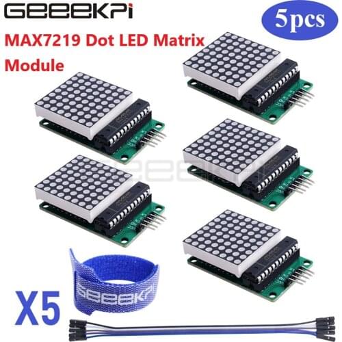 GeeekPi 5-Pack MAX7219 Dot Led Matrix Module 8*8 MCU LED Display Control Module For Arduino 5V Interface Module
