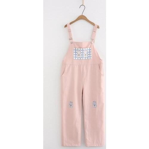 Kawaii Bunny Cartoon Strap Pants Women Wide Leg Trousers Harajuku Cute Rabbit Overalls Female Japan Soft Girl Pink Jumpsuit 2021