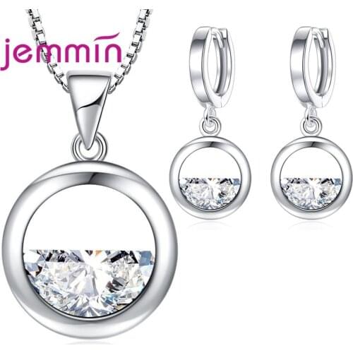 Classic Womens Wedding Jewelry Set 925 Sterling Silver Fine CZ Crystal Necklace Earrings Accessory Gift Dropshipping